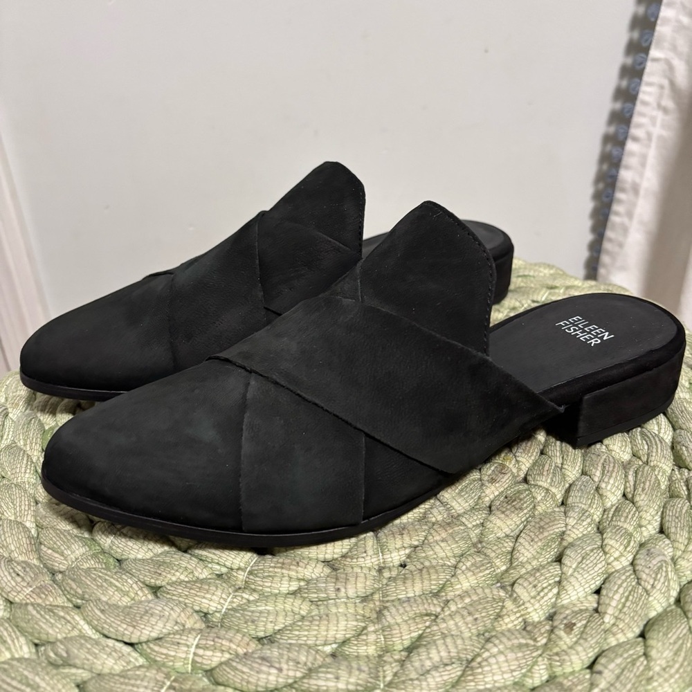 Eileen Fisher Black Bauer Tumbled Nubuck Mule Size 9